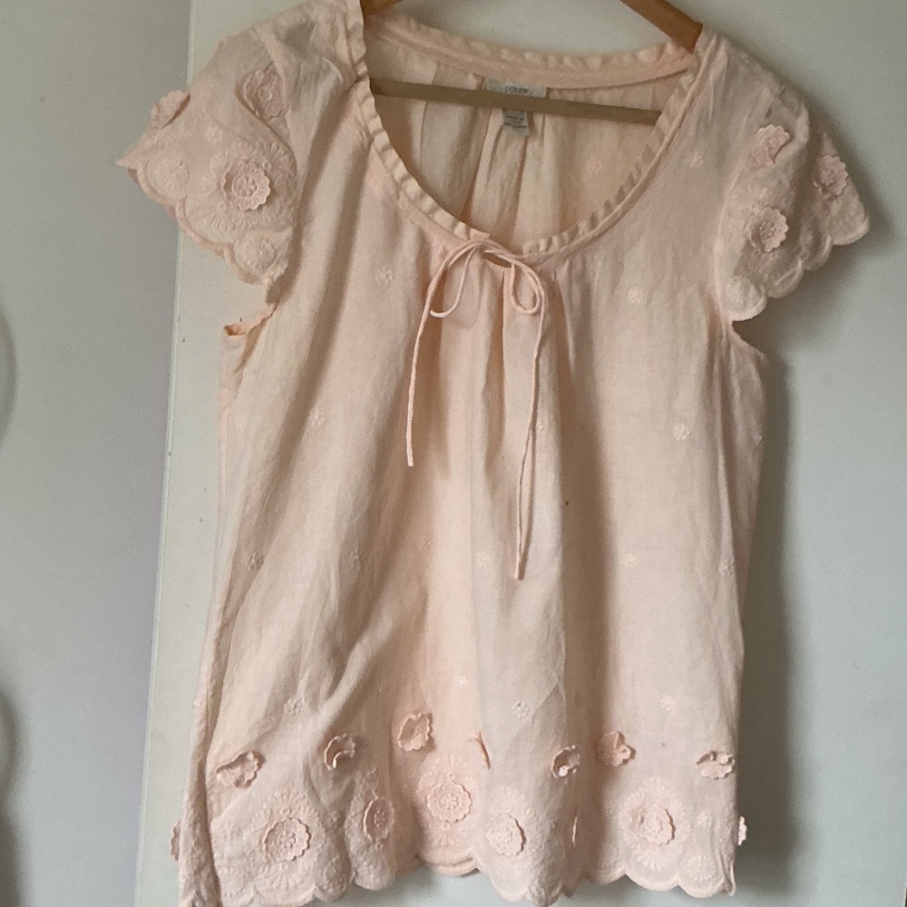 Women's Light Peach Embroidered Tie-Neck Top from J.CREW.